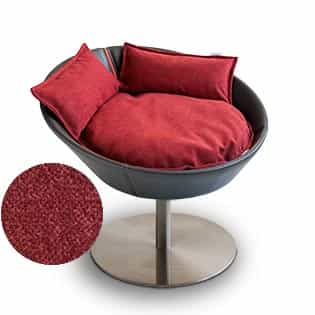 Mobilier ultra design pour chat, Cosmo un lit parfait cuir de buffle moka coussin velours rouge - kasibe