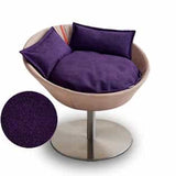 Mobilier ultra design pour chat, Cosmo un lit parfait cuir de buffle sable coussin velours aubergine - kasibe