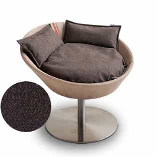 Mobilier ultra design pour chat, Cosmo un lit parfait cuir de buffle sable coussin velours marron foncé - kasibe