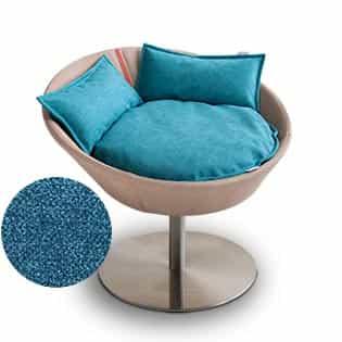 Mobilier ultra design pour chat, Cosmo un lit parfait cuir de buffle sable coussin velours pétrole - kasibe