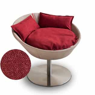 Mobilier ultra design pour chat, Cosmo un lit parfait cuir de buffle sable coussin velours rouge - kasibe