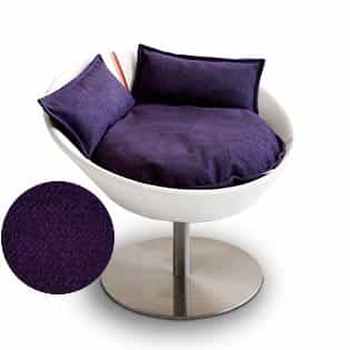 Mobilier ultra design pour chat, Cosmo un lit parfait cuir de buffle blanc coussin velours aubergine - kasibe