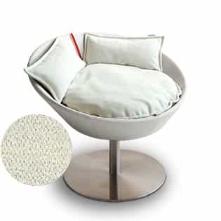 Mobilier ultra design pour chat, Cosmo un lit parfait cuir de buffle blanc coussin velours crème - kasibe