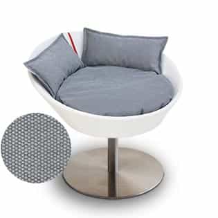 Mobilier ultra design pour chat, Cosmo un lit parfait cuir de buffle blanc coussin velours gris clair - kasibe