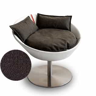 Mobilier ultra design pour chat, Cosmo un lit parfait cuir de buffle blanc coussin velours marron foncé - kasibe