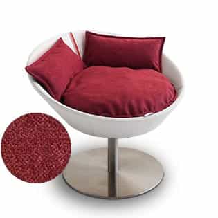 Mobilier ultra design pour chat, Cosmo un lit parfait cuir de buffle blanc coussin velours rouge - kasibe