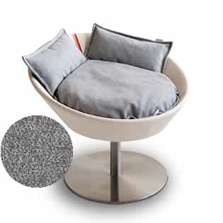 Mobilier ultra design pour chat, Cosmo un lit parfait cuir de buffle crème coussin velours gris clair - kasibe