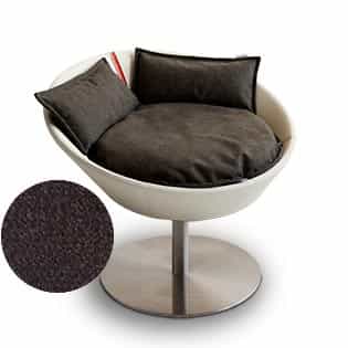 Mobilier ultra design pour chat, Cosmo un lit parfait cuir de buffle crème coussin velours marron foncé - kasibe