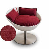 Mobilier ultra design pour chat, Cosmo un lit parfait cuir de buffle crème coussin velours rouge - kasibe