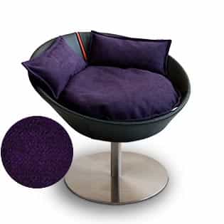 Mobilier ultra design pour chat, Cosmo un lit parfait cuir noir coussin velours aubergine - kasibe