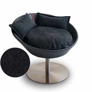 Mobilier ultra design pour chat, Cosmo un lit parfait cuir noir coussin velours gris foncé - kasibe