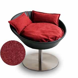 Mobilier ultra design pour chat, Cosmo un lit parfait cuir noir coussin velours rouge - kasibe