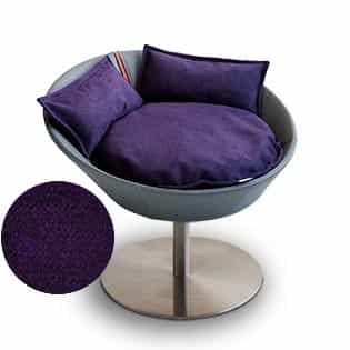 Mobilier ultra design pour chat, Cosmo un lit parfait simili cuir gris coussin velours aubergine - kasibe