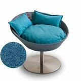 Mobilier ultra design pour chat, Cosmo un lit parfait simili cuir gris coussin velours pétrole - kasibe