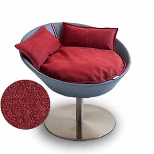 Mobilier ultra design pour chat, Cosmo un lit parfait simili cuir gris coussin velours rouge - kasibe