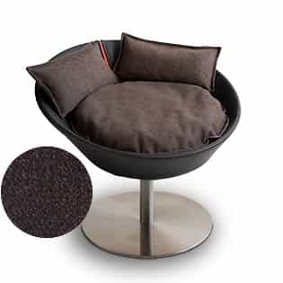 Mobilier ultra design pour chat, Cosmo un lit parfait simili cuir noir coussin velours marron foncé - kasibe