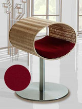 Niche pour chat design en rotin, Rondo, un arbre à chat très sophistiqué coussin polaire rouge - kasibe
