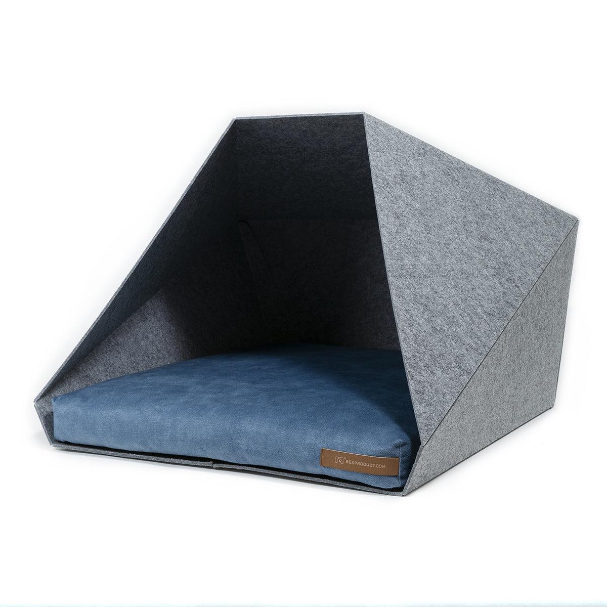 Niche d'intérieur pour chat ou petit chien gris clair coussin bleu - kasibe