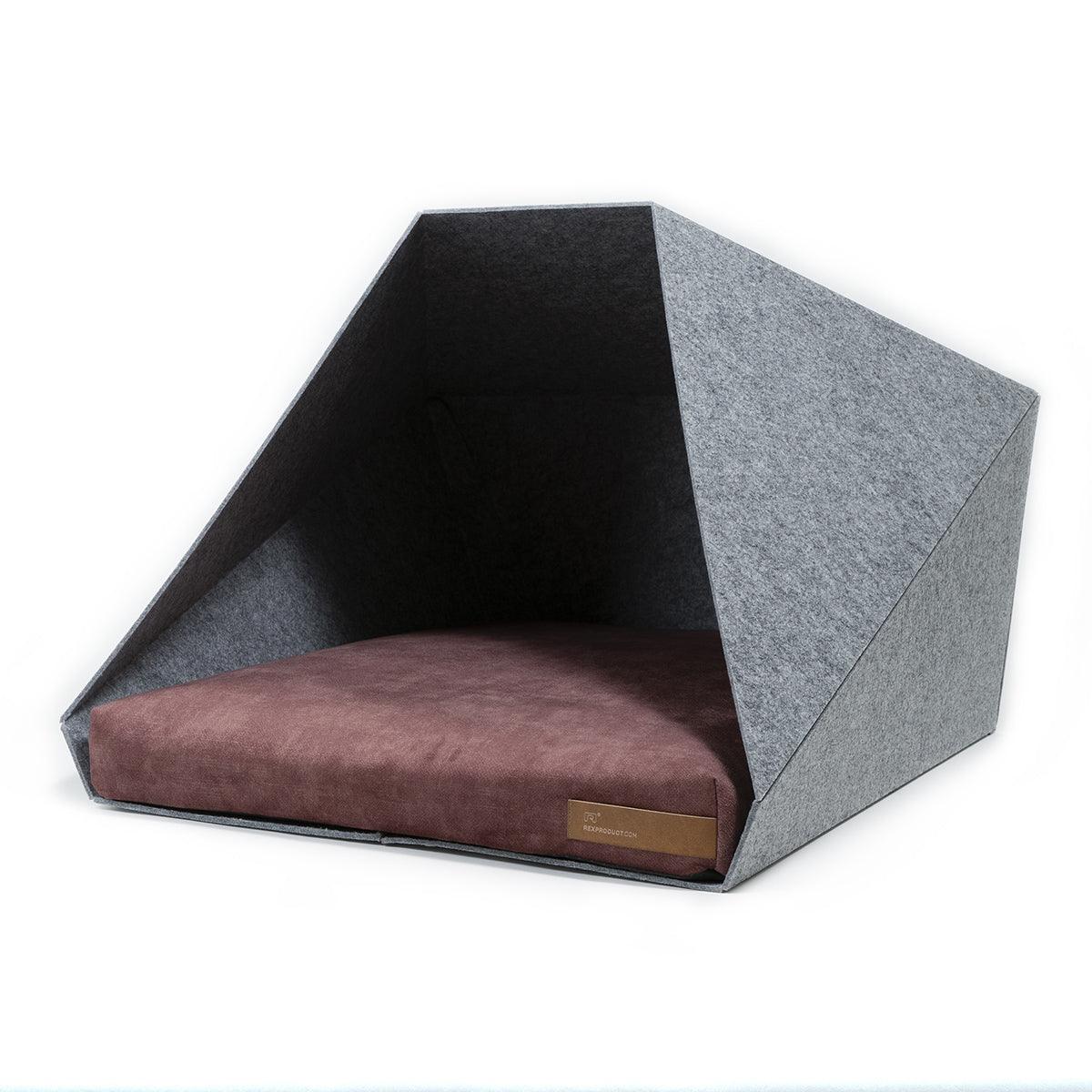 Niche d'intérieur pour chat ou petit chien gris clair coussin bordeaux - kasibe