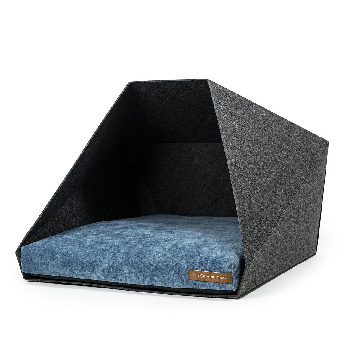 Niche d'intérieur pour chat ou petit chien anthracite coussin bleu - kasibe