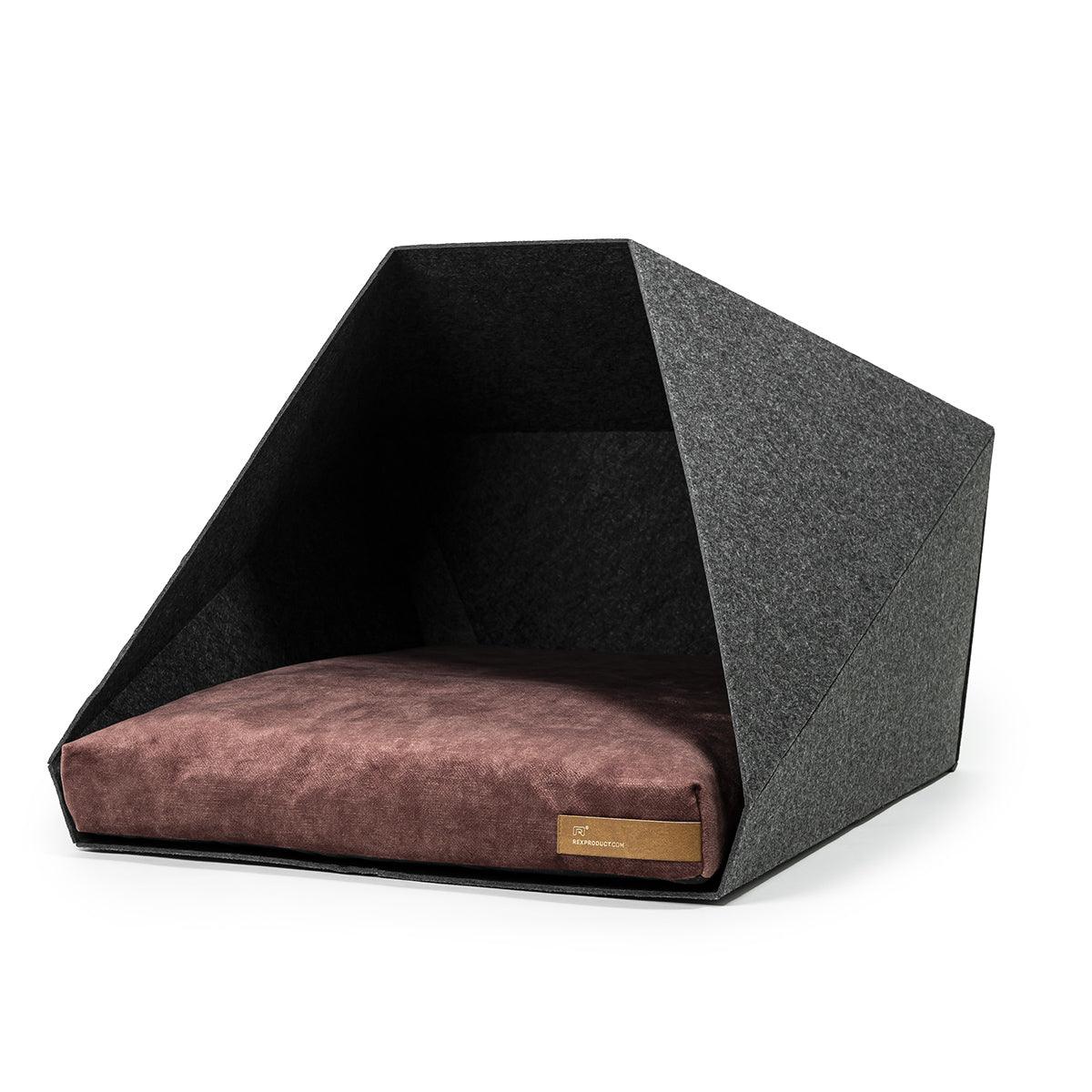 Niche d'intérieur pour chat ou petit chien anthracite coussin bordeaux - kasibe