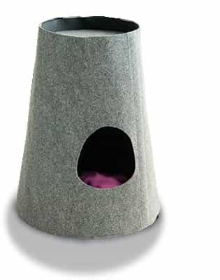 Niche pour chat Boho, grotte à gratter design pour chat gris clair coussin coton bordeaux - kasibe