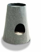 Niche pour chat Boho, grotte à gratter design pour chat gris clair coussin coton crème - kasibe