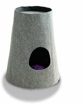 Niche pour chat Boho, grotte à gratter design pour chat gris clair coussin velours aubergine - kasibe