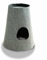 Niche pour chat Boho, grotte à gratter design pour chat gris clair coussin velours gris moyen - kasibe