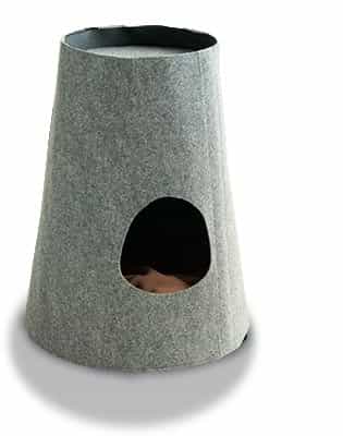 Niche pour chat Boho, grotte à gratter design pour chat gris clair coussin velours marron foncé - kasibe