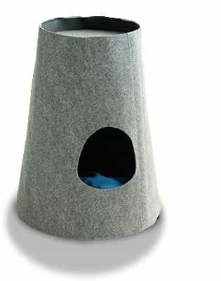 Niche pour chat Boho, grotte à gratter design pour chat gris clair coussin velours pétrole - kasibe
