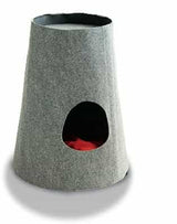 Niche pour chat Boho, grotte à gratter design pour chat gris clair coussin velours rouge - kasibe