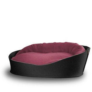 Arena, un panier pour chat très luxe anthracite coussin coton bordeaux - kasibe