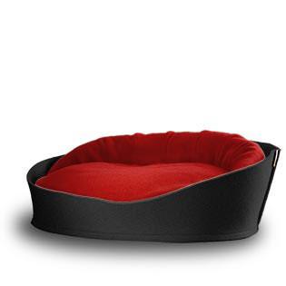 Arena, un panier pour chat très luxe anthracite coussin velours rouge - kasibe