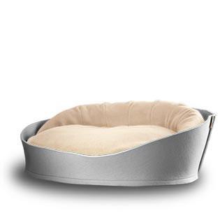 Arena, un panier pour chat très luxe gris coussin velours crème - kasibe