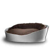 Arena, un panier pour chat très luxe gris coussin velours marron - kasibe