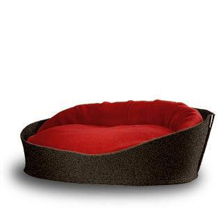 Arena, un panier pour chat très luxe marron coussin polaire rouge - kasibe