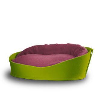 Arena, un panier pour chat très luxe vert coussin coton bordeaux - kasibe
