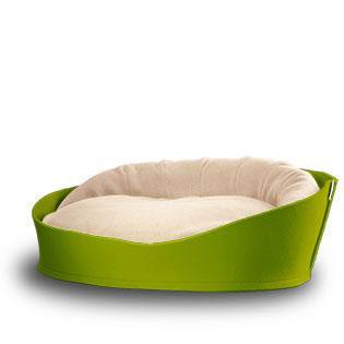 Arena, un panier pour chat très luxe vert coussin coton crème - kasibe