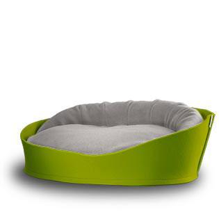 Arena, un panier pour chat très luxe vert coussin velours gris clair - kasibe