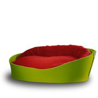 Arena, un panier pour chat très luxe vert coussin velours rouge - kasibe