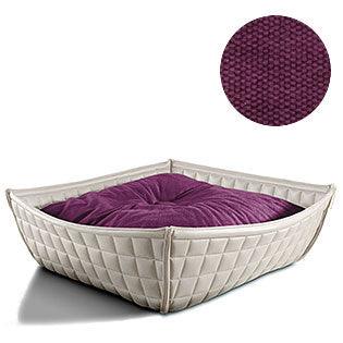 Bowl, un panier pour chat moderne en cuir blanc coussin coton bordeaux - kasibe