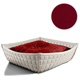 Bowl, un panier pour chat moderne en cuir blanc coussin polaire rouge - kasibe