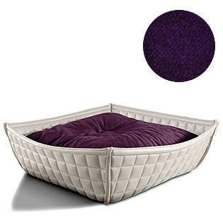 Bowl, un panier pour chat moderne en cuir blanc coussin velours aubergine - kasibe