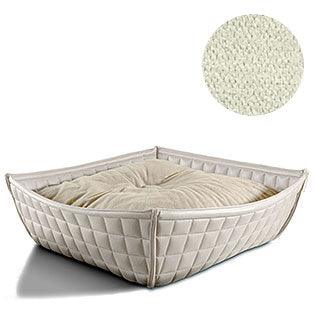 Bowl, un panier pour chat moderne en cuir blanc coussin velours crème - kasibe