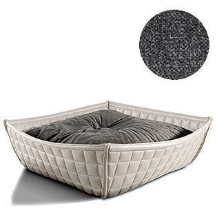 Bowl, un panier pour chat moderne en cuir blanc coussin velours gris moyen - kasibe