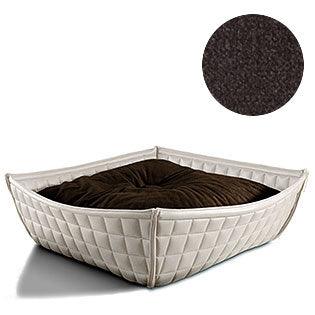 Bowl, un panier pour chat moderne en cuir blanc coussin velours marron - kasibe