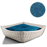 Bowl, un panier pour chat moderne en cuir blanc coussin velours pétrole - kasibe
