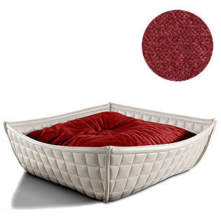Bowl, un panier pour chat moderne en cuir blanc coussin velours rouge - kasibe