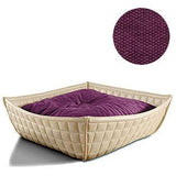 Bowl, un panier pour chat moderne en cuir crème coussin coton bordeaux - kasibe